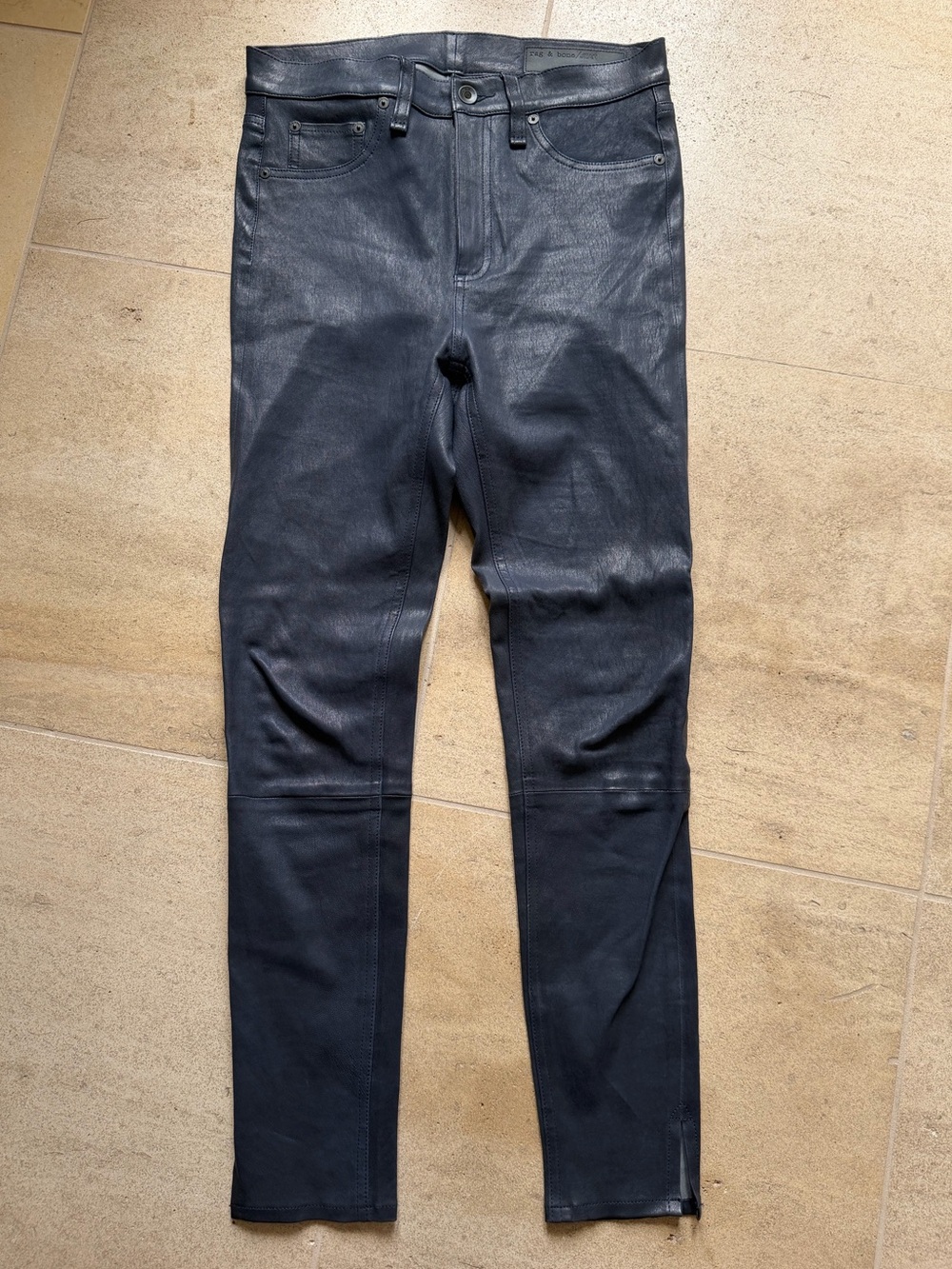 Rag & Bone Skinny Leather Pants - Blue - Picture 3 of 7